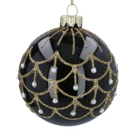 Black Glass ball with Gold Swags