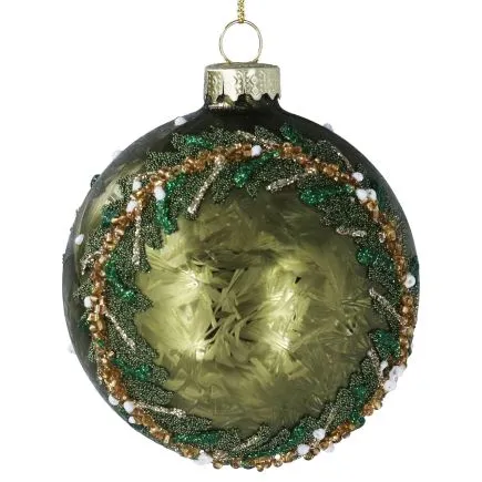 Green Glass Bauble with beaded detail