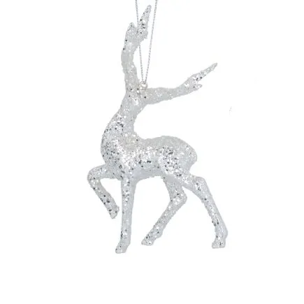 Silver Glitter Glass Stag Dec
