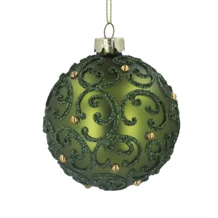 Green Glass Bauble with Pattern