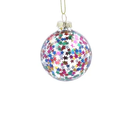 Clear Glass Bauble with Multicoloured Stars