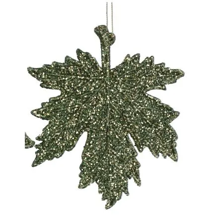 Gisela Graham Green Glitter Sparkle Oak Leaf