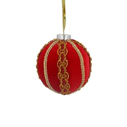 Gisela Graham Red Flocked Braid Ball Decoration