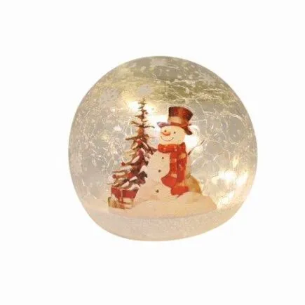 Crackle Glass Light Up Ball with Snowman Design