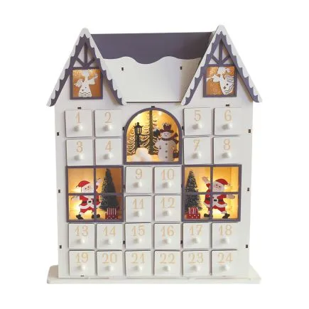 Wooden Advent House with Light Up Window Scenes