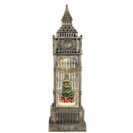 Brushed Gold Big Ben With Christmas Tree Glitter Spinner