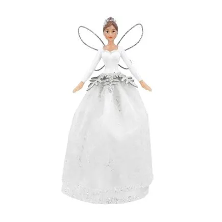 White and Silver Tree Topper Fairy with Snowflake