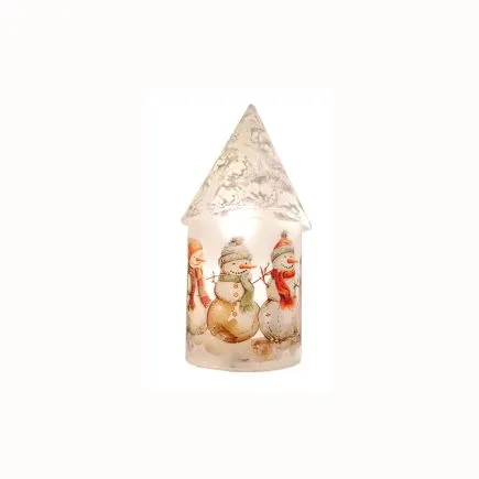 Three Snowmen Light Up Glass House