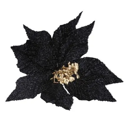 Black Glitter Poinsetta Pick