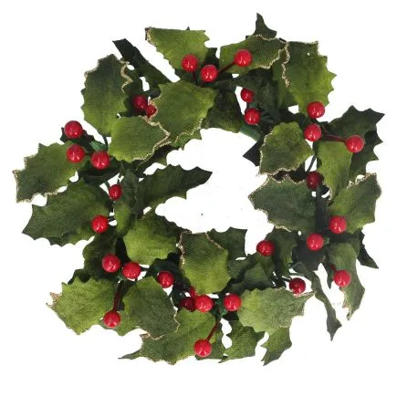 Green Velvet Holly and Berries Candle Ring