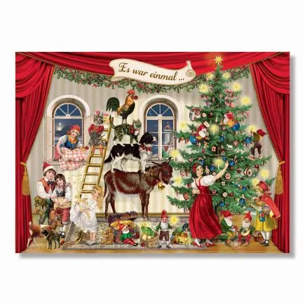 Family Pets Decorating the Tree, Victorian Christmas Advent Calendar Cards