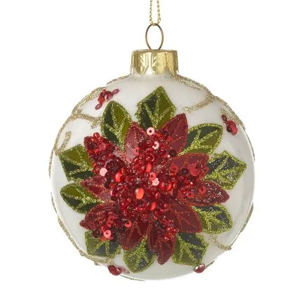 Poinsettia Decorated Glass Bauble