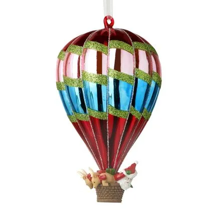 Hand Blown Glass Santa & Friends Hot Air Balloon Bauble