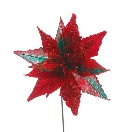 Red & Tartan Poinsettia Stem