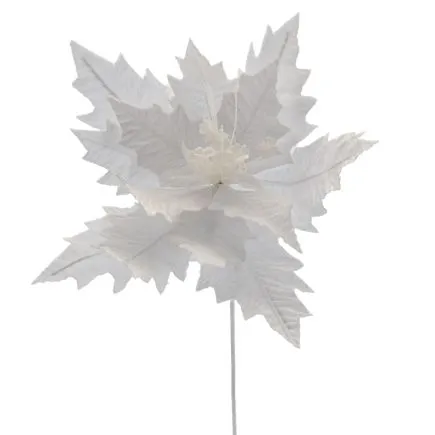 White Poinsettia Stem with White Glitter