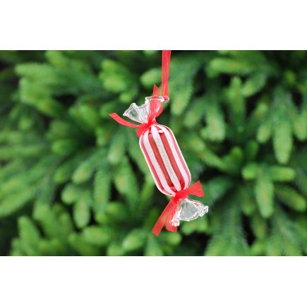Clear Glass Sweet With Red Strips 11cm