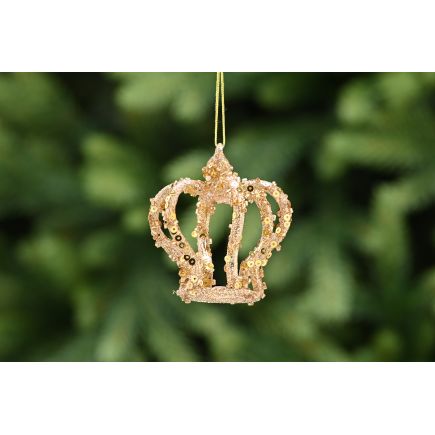 Glass Gold Glitter Crown Decoration