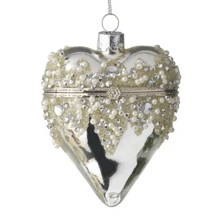 Silver Heart With Pearls Trinket Bauble