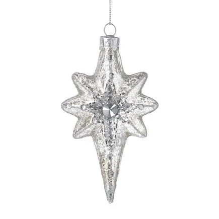 Silver Glass Bethlehem Star Decoration with Jewelled Trim.