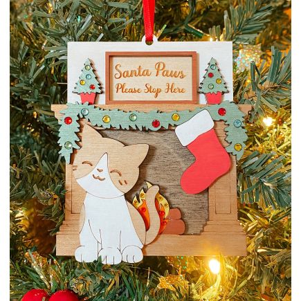 Santa Claws - Cat by the Fireplace