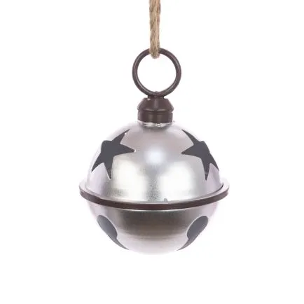 Small Silver Metal Rustic Bell with Star Cut Outs