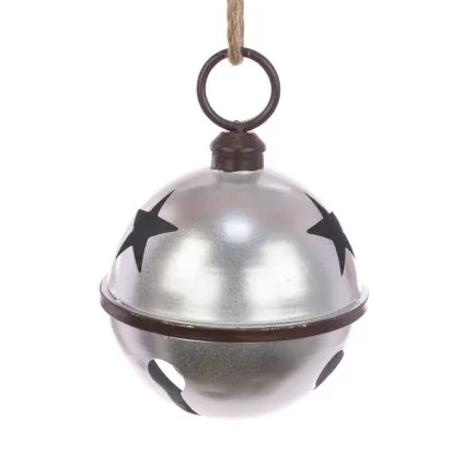 Large Silver Metal Rustic Bell with Star Cut Outs