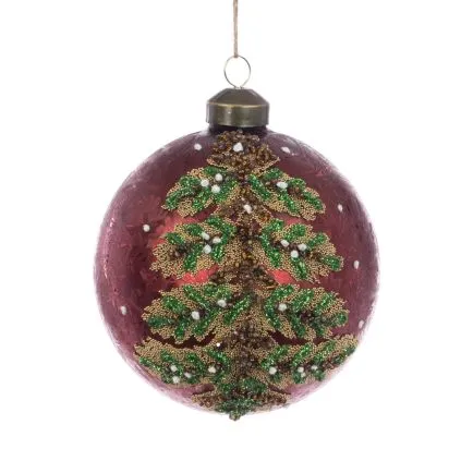 Burgandy Glass with Beaded Christmas Tree Bauble