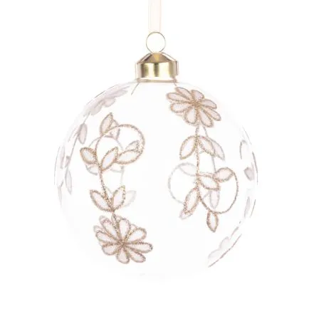 Clear Glass Bauble with Champagne Gold Floral Detail