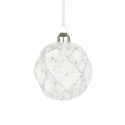 Glass Indent Pattern with Silver Trim Bauble