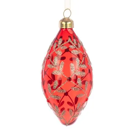 Clear Glass Red Finial with Gold Leaf design