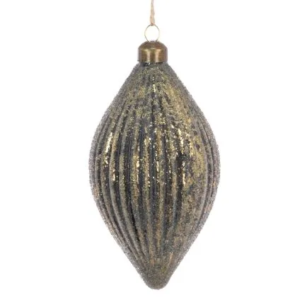 Antique Look Green Glass Finial With Gold Edge