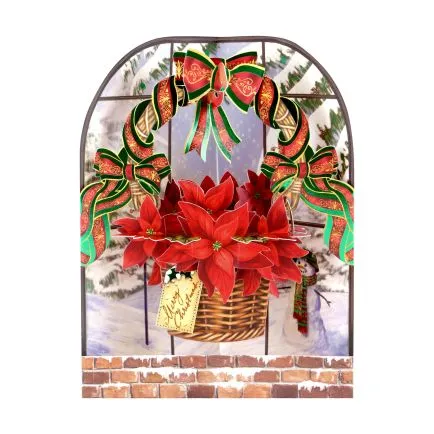 Poinsettia Basket 3D Christmas Swing Card