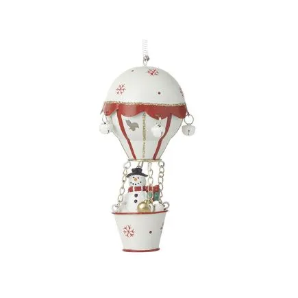 White Hot Air Balloon Hanger with Snowman Inside