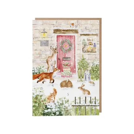 Christmas Cottage with British Wildlife Wrendale Advent Calendar Card