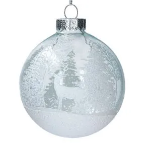 Clear Glass Ball w White Trees/Stag Design