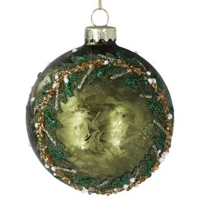Green Glass Bauble with beaded detail
