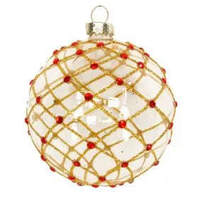 Clear Soap Bubble w Gold/Red Trellis Glass Ball