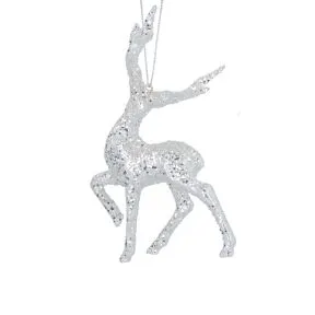 Silver Glitter Glass Stag Dec