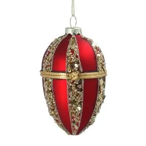Matt Red and Gold Glitter Glass Egg
