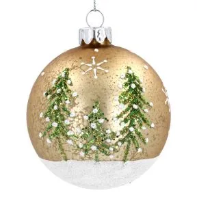 Mottled Antique Gold Bauble with Christmas Trees