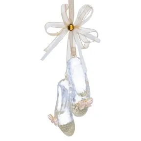 Clear Acrylic Ballet Shoes with Gold Glitter and Ribbon