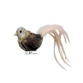 Clip on Bird 16cm - Cream/Natural Feather