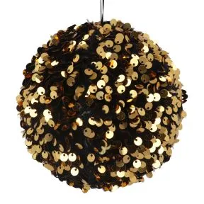Black and Gold Sequin Ball with Ribbon hanger