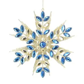 Gold Snowflake with Blue and Gold Gems