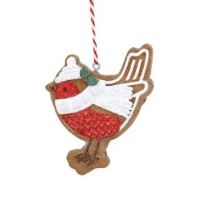 Gingerbread Style Robin with White Scarf