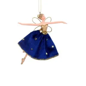 Gisela Graham Blue Velvet Dress Fairy With Gold Top
