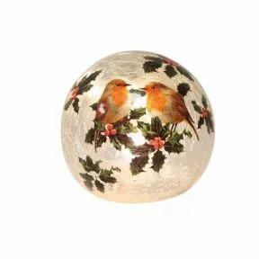 Crackle Glass Light Up Ball with Robin Design