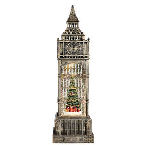 Brushed Gold Big Ben With Christmas Tree Glitter Spinner