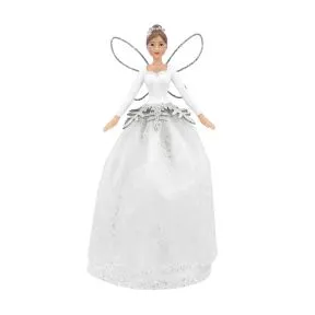 White and Silver Tree Topper Fairy with Snowflake