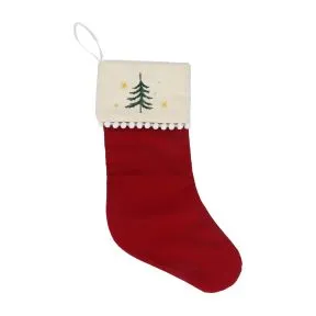 Gisela Graham Red & Cream Fabric Stocking with Subtle Christmas Tree